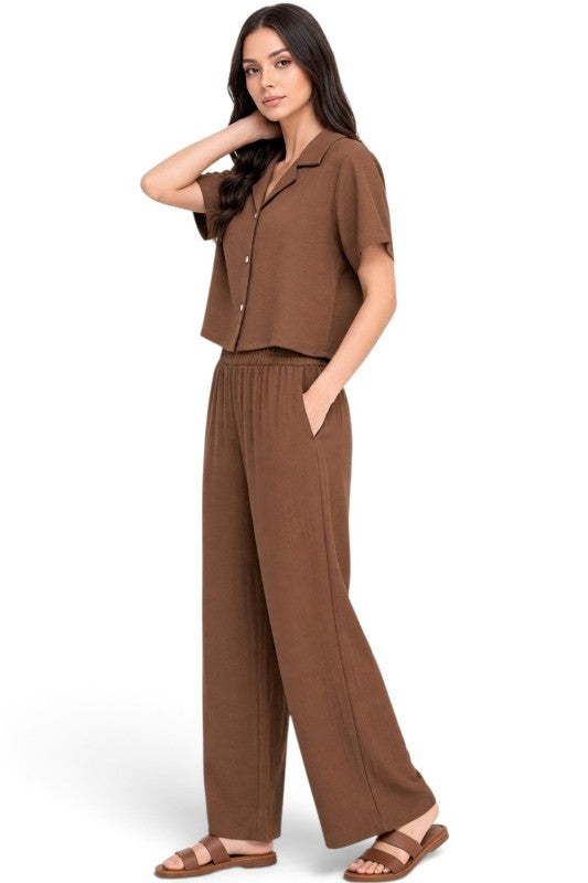 LELIS-501SET Linen-Inspired – Button-Down & Wide Leg Set