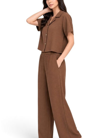 LELIS-501SET Linen-Inspired – Button-Down & Wide Leg Set