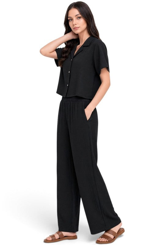 LELIS-501SET Linen-Inspired – Button-Down & Wide Leg Set