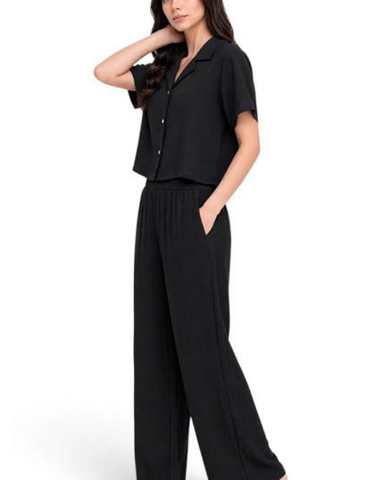LELIS-501SET Linen-Inspired – Button-Down & Wide Leg Set