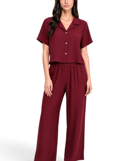 LELIS-501SET Linen-Inspired – Button-Down & Wide Leg Set