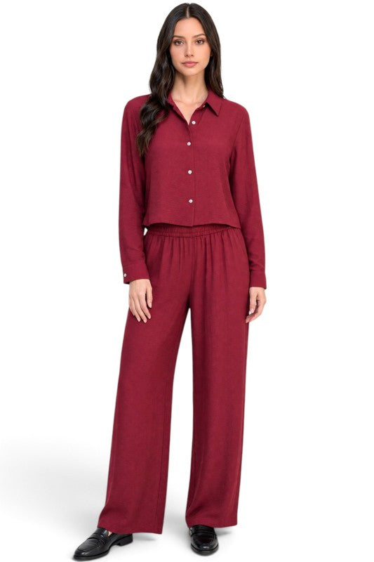 LELIS-502SET Linen-Inspired – Button-Down & Wide Leg Set