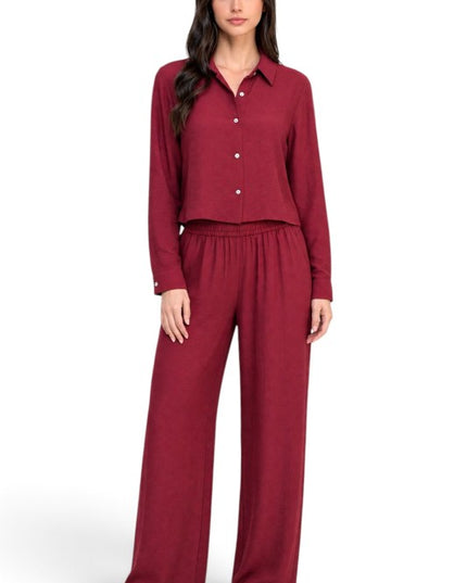 LELIS-502SET Linen-Inspired – Button-Down & Wide Leg Set