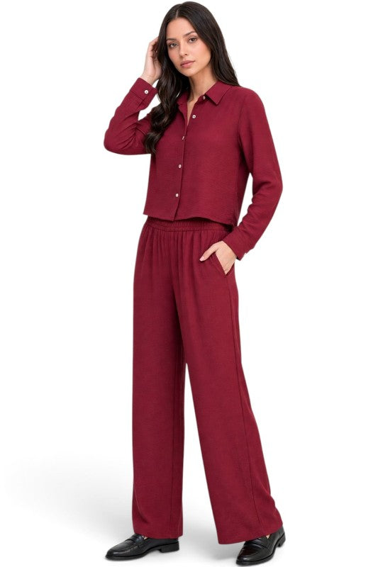 LELIS-502SET Linen-Inspired – Button-Down & Wide Leg Set