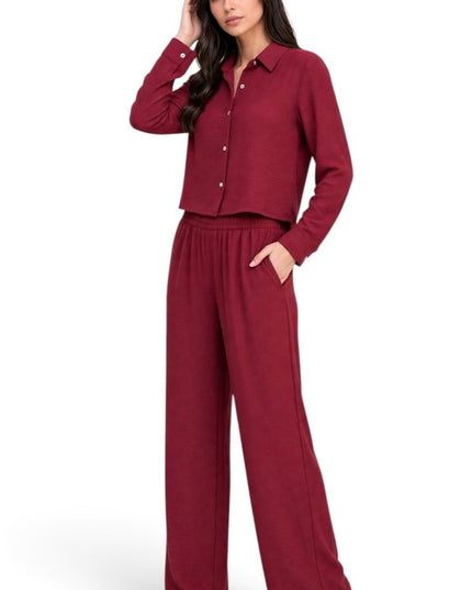 LELIS-502SET Linen-Inspired – Button-Down & Wide Leg Set