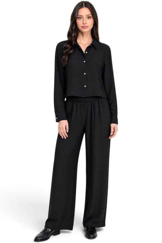 LELIS-502SET Linen-Inspired – Button-Down & Wide Leg Set