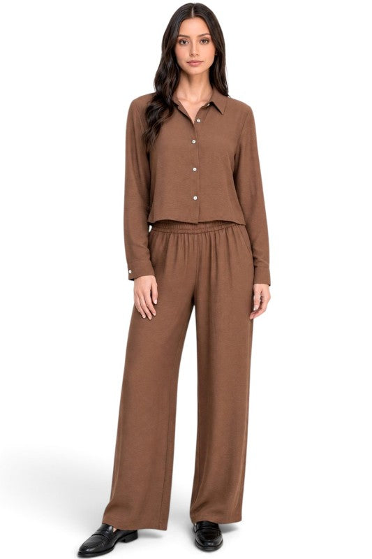 LELIS-502SET Linen-Inspired – Button-Down & Wide Leg Set