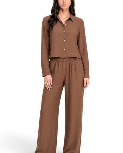 LELIS-502SET Linen-Inspired – Button-Down & Wide Leg Set