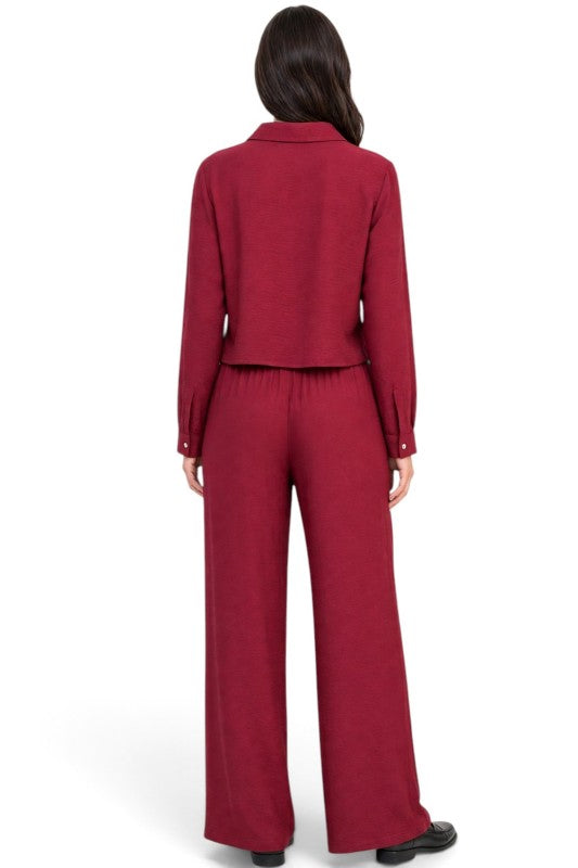 LELIS-502SET Linen-Inspired – Button-Down & Wide Leg Set