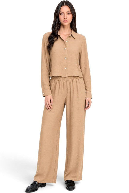 LELIS-502SET Linen-Inspired – Button-Down & Wide Leg Set