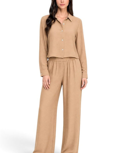 LELIS-502SET Linen-Inspired – Button-Down & Wide Leg Set