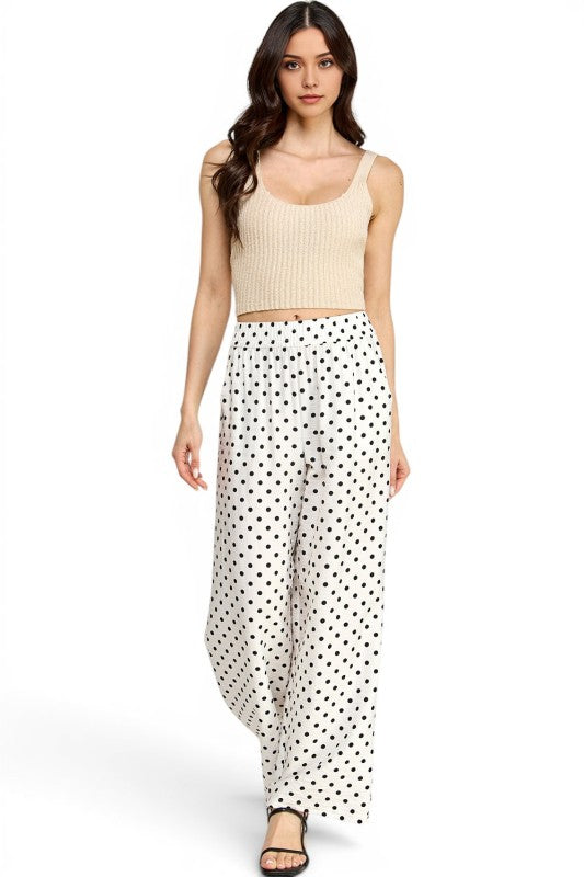 LELIS-05SP Linen-Inspired Polka Dot – Wide Leg Pants