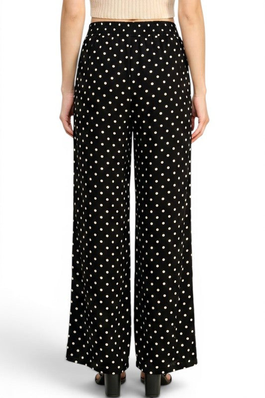 LELIS-05SP Linen-Inspired Polka Dot – Wide Leg Pants