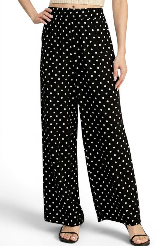 LELIS-05SP Linen-Inspired Polka Dot – Wide Leg Pants