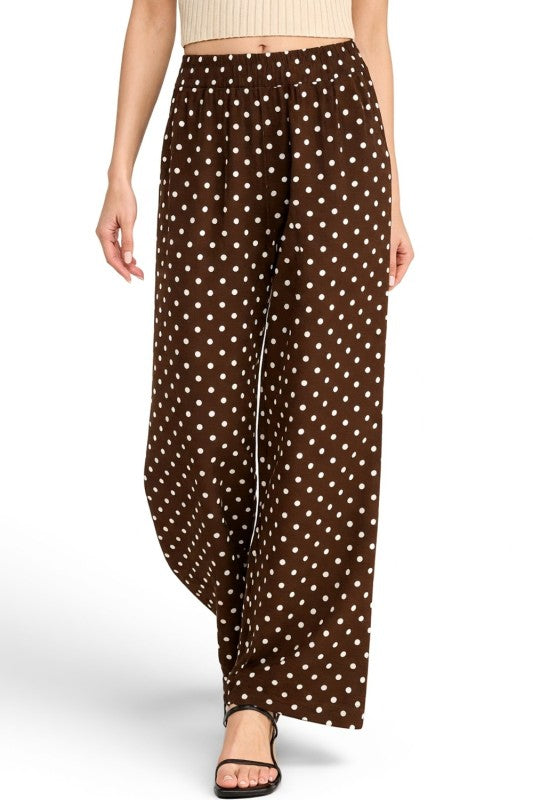 LELIS-05SP Linen-Inspired Polka Dot – Wide Leg Pants