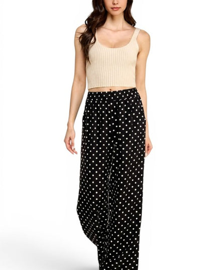 LELIS-05SP Linen-Inspired Polka Dot – Wide Leg Pants