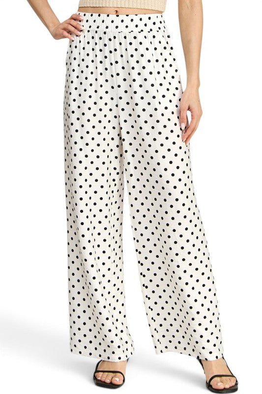 LELIS-05SP Linen-Inspired Polka Dot – Wide Leg Pants