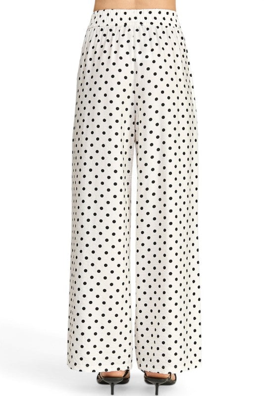 LELIS-05SP Linen-Inspired Polka Dot – Wide Leg Pants