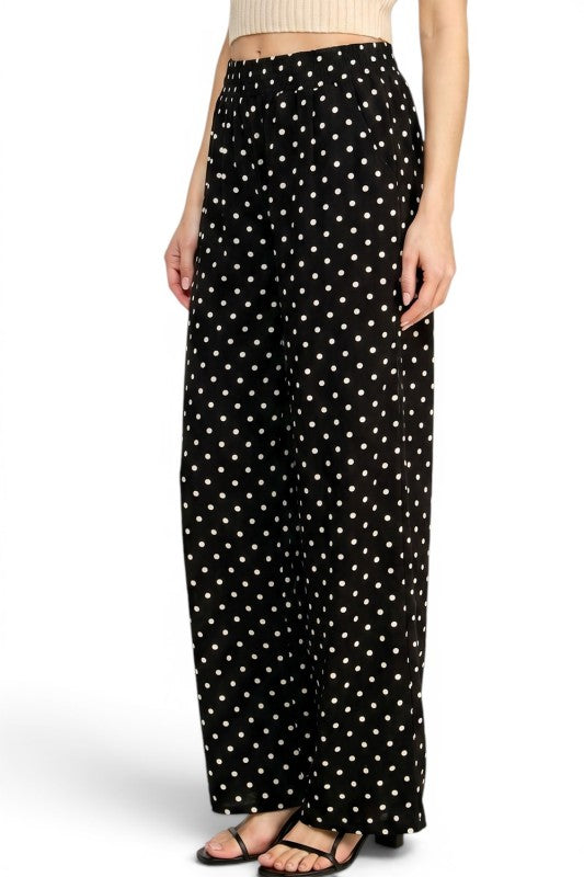 LELIS-05SP Linen-Inspired Polka Dot – Wide Leg Pants