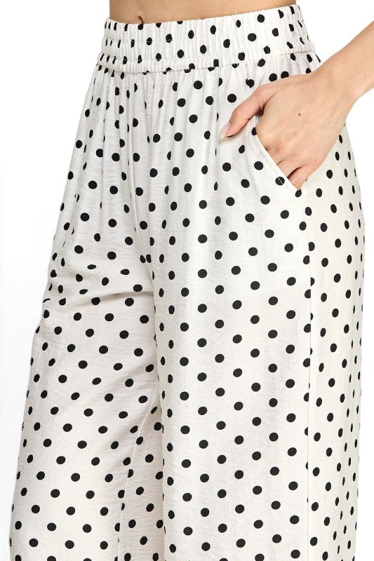 LELIS-05SP Linen-Inspired Polka Dot – Wide Leg Pants