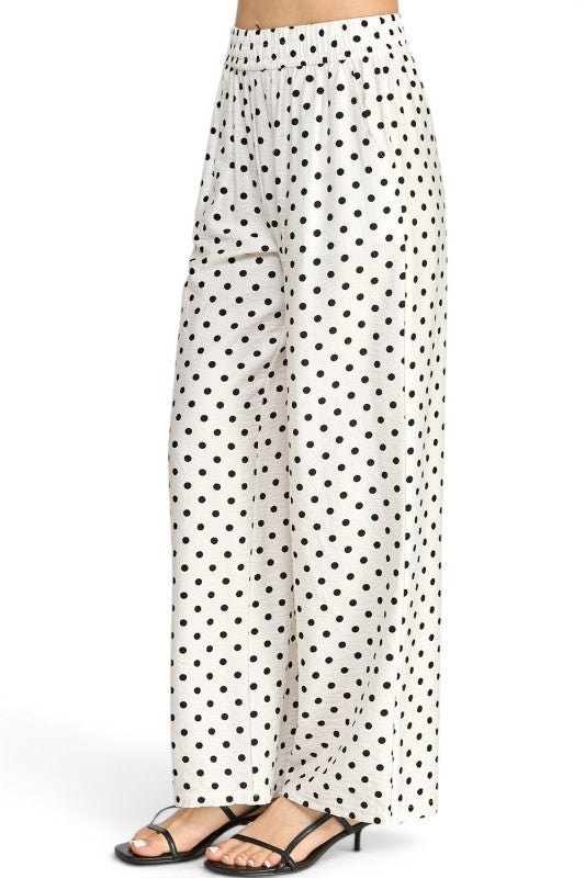 LELIS-05SP Linen-Inspired Polka Dot – Wide Leg Pants