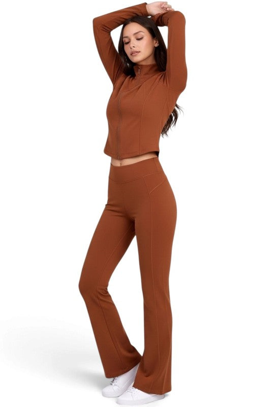 NX501SET Yoga Flare Pants Set – Contrast Jacket Active Style