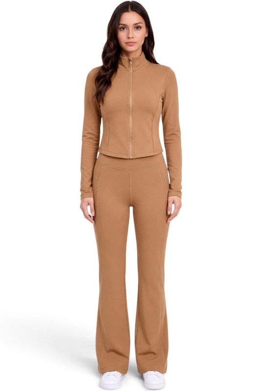 NX501SET Yoga Flare Pants Set – Contrast Jacket Active Style