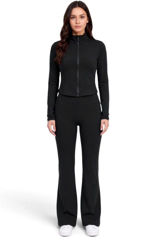 NX501SET Yoga Flare Pants Set – Contrast Jacket Active Style