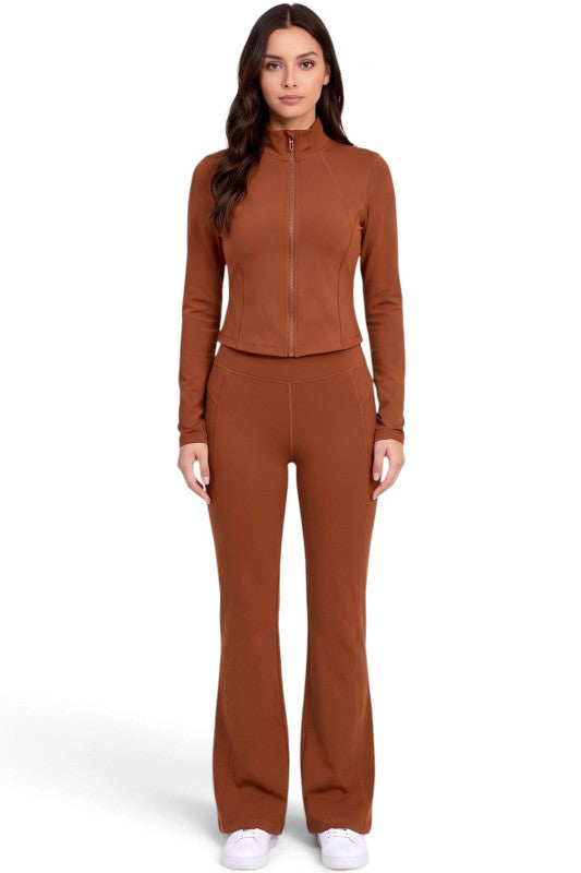 NX501SET Yoga Flare Pants Set – Contrast Jacket Active Style
