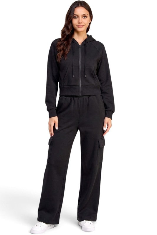 FKC67SET French Terry Fleece Hoodie Jacket & Cargo Pant Set