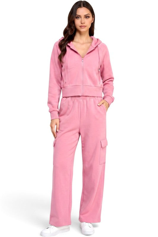 FCC67SET French Terry Hoodie & Cargo Sweatpant Set – Cozy
