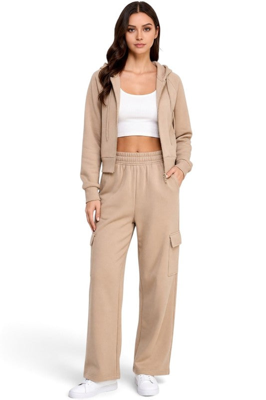 FCC67SET French Terry Hoodie & Cargo Sweatpant Set – Cozy