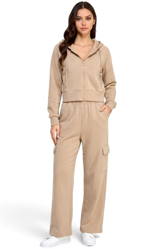 FCC67SET French Terry Hoodie & Cargo Sweatpant Set – Cozy