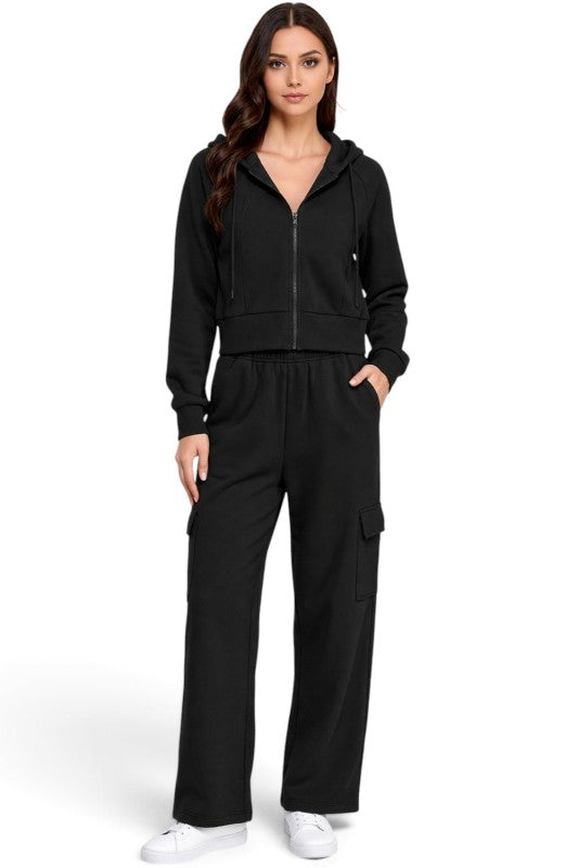 FCC67SET French Terry Hoodie & Cargo Sweatpant Set – Cozy