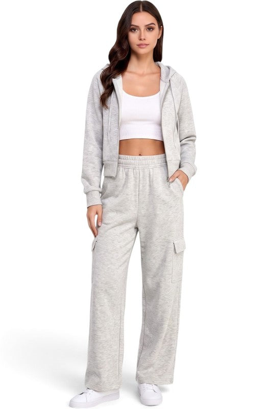 FCC67SET French Terry Hoodie & Cargo Sweatpant Set – Cozy