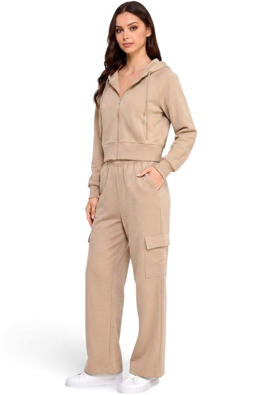 FCC67SET French Terry Hoodie & Cargo Sweatpant Set – Cozy