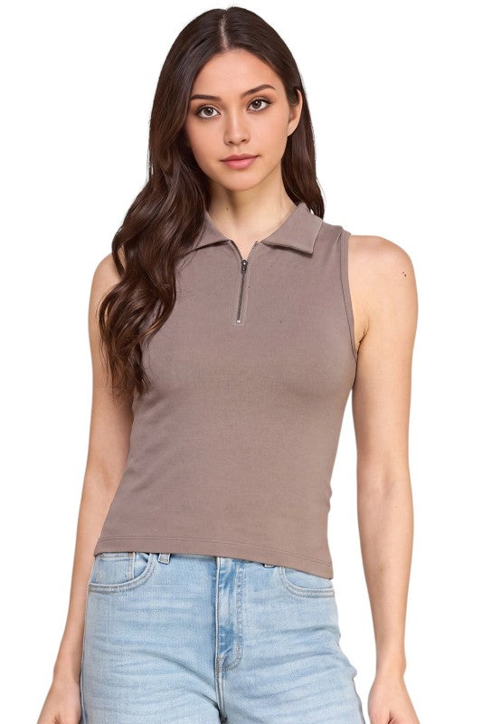 PT65 Zip-Up Polo Tank Top – Sporty Chic Style