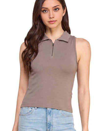 PT65 Zip-Up Polo Tank Top – Sporty Chic Style