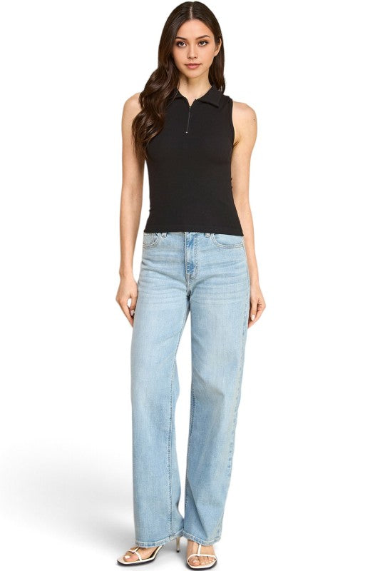 PT65 Zip-Up Polo Tank Top – Sporty Chic Style