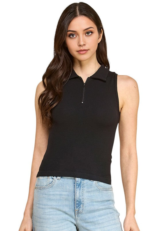 PT65 Zip-Up Polo Tank Top – Sporty Chic Style
