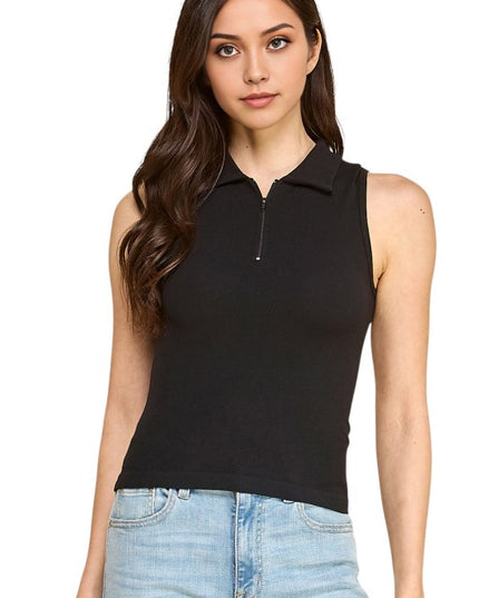 PT65 Zip-Up Polo Tank Top – Sporty Chic Style