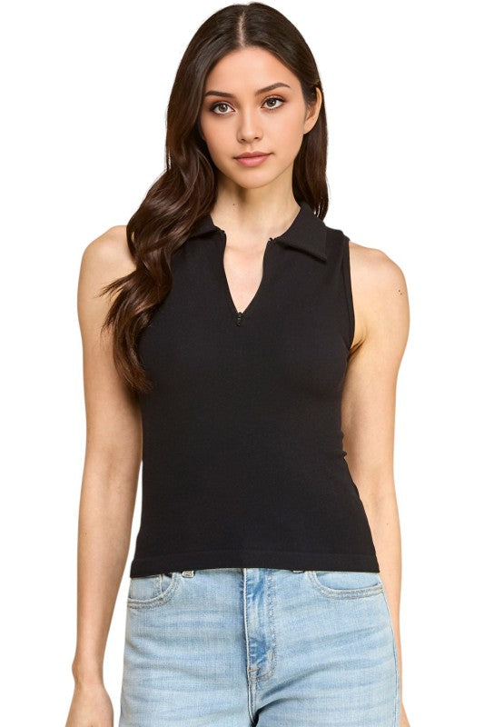 PT65 Zip-Up Polo Tank Top – Sporty Chic Style