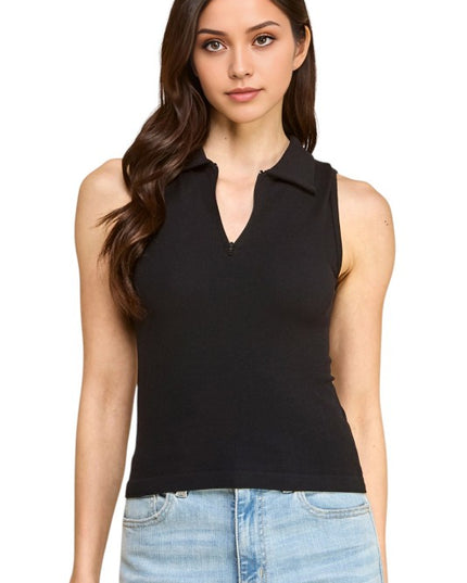 PT65 Zip-Up Polo Tank Top – Sporty Chic Style