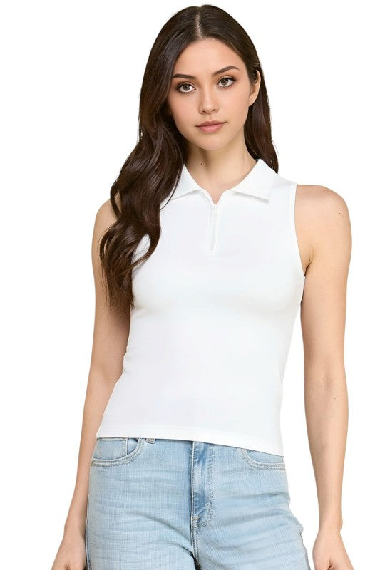 PT65 Zip-Up Polo Tank Top – Sporty Chic Style