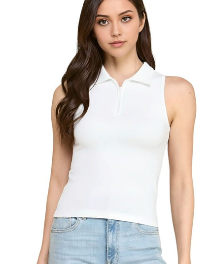 PT65 Zip-Up Polo Tank Top – Sporty Chic Style
