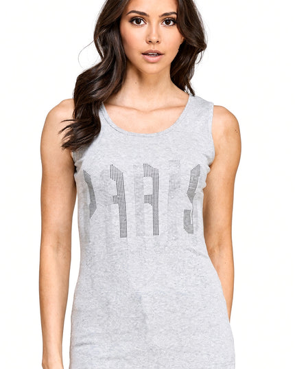418-PARIS PARIS Rhinestone Tank Top – Slim Fit Sparkle Party Top