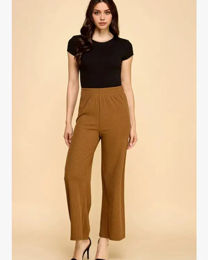Rhinestone Rib Straight Pants – Slim Fit Stretch Trousers