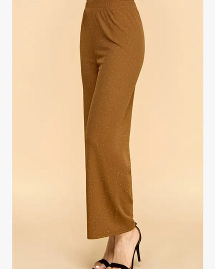 Rhinestone Rib Straight Pants – Slim Fit Stretch Trousers