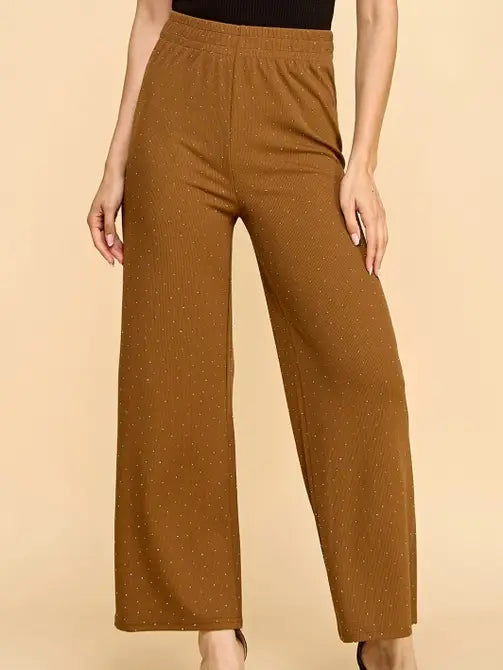 R01SX RHINESTONEED RIB STRAIGHT PANTS