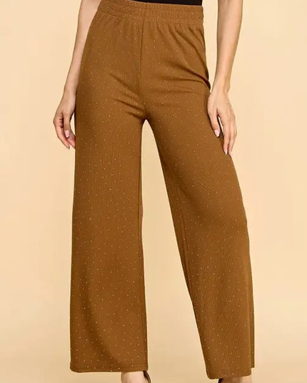 Rhinestone Rib Straight Pants – Slim Fit Stretch Trousers